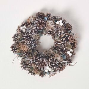 Homescapes Silver Christmas Wreath with Frosted Pinecones 30 cm