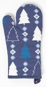 Homescapes Blue Oven Glove 100% Cotton Christmas Tree Oven Mitt