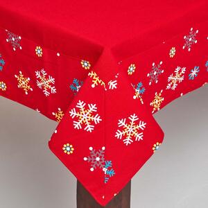 Cotton Christmas Red Snowflake Border Tablecloth, 54 x 70 Inches