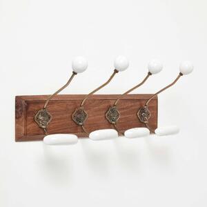 Decorative Brass & White Wall Mounted Coat Hook Rack