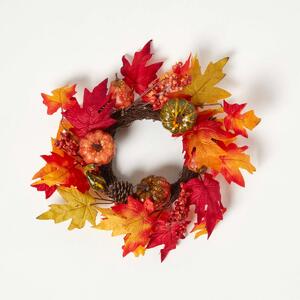 Orange Autumn Wreath with Pumpkins Autumnal Door Decoration, 40 cm Wide