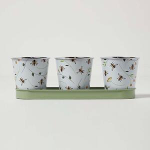 Homescapes Set of 3 Indoor Plant Pots with Floral Bee Design