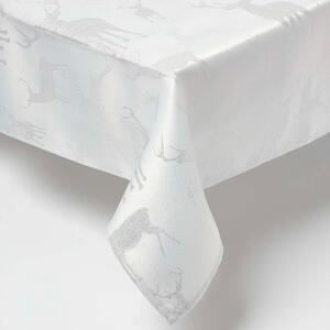 Homescapes Silver Stag Christmas Table Cloth, 132 x 178 cm