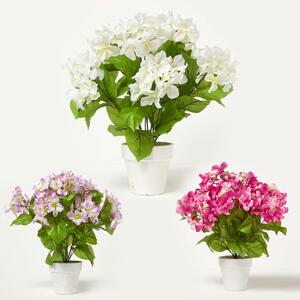 Set of 3 Hydrangea Artificial Plant in White Pot, 40 cm