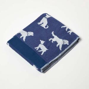 Homescapes Navy Blue Dog Pattern 100% Cotton Hand Towel, 50 x 85 cm