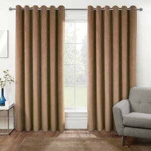 Homescapes Thermal 100% Blackout Beige Velvet Curtains, 46 x 54"