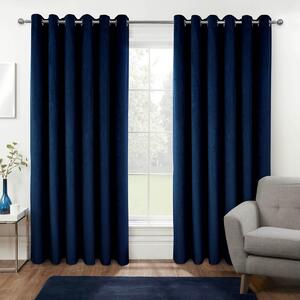 Homescapes Thermal 100% Blackout Navy Velvet Curtains, 46 x 54"