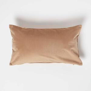 Homescapes Beige Velvet Cushion 30 x 50 cm Bolster Cushion with Insert