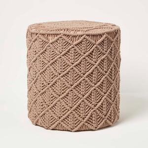 Homescapes Brown Round Macrame Footstool Pouffe 40 cm Tall