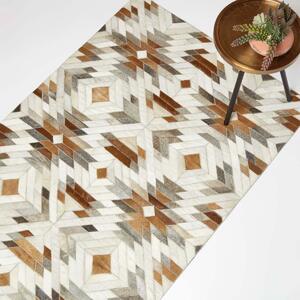 Homescapes Cream & Brown Leather Rug 90 x 150 cm Geometric Design