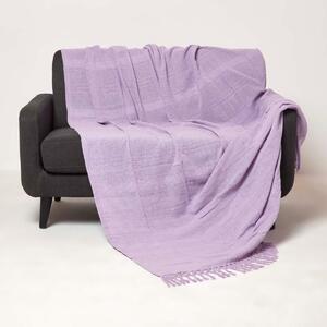 Homescapes Lilac Purple Cotton Throw with Tassels 225 x 255 cm