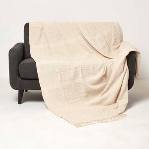 Homescapes Natural Cotton Throw with Tassels 150 x 200 cm