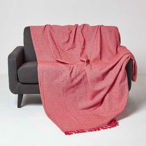 Homescapes Red & White Cotton Throw with Tassels 150 x 200 cm