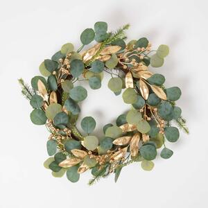 Homescapes Green & Gold Eucalyptus Christmas Wreath, 56 cm