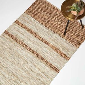 Homescapes Brown Recycled Stripe Leather Rug, 120 x 170 cm