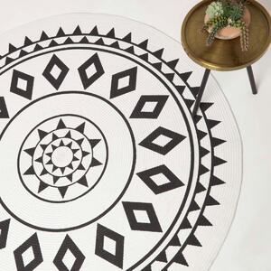 Homescapes White and Black Mandala Woven Cotton Rug, 150 cm Round