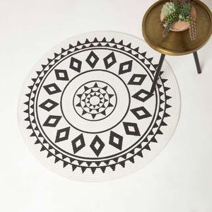 Homescapes White and Black Mandala Woven Cotton Rug, 90 cm Round