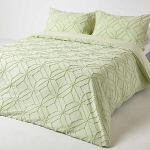 Homescapes Sage Green Diamond Cotton Tufted Duvet Cover Set Single