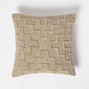 Homescapes Geometric Square Beige Tufted Cotton Cushion 45 x 45 cm