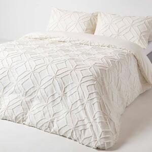 Homescapes White Diamond Cotton Tufted Duvet Cover Set Super King