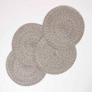 Homescapes Silver Woven Placemats Set of 4, 40 cm Round