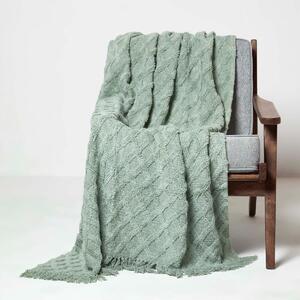 Homescapes Green Diamond Cotton Tufted Throw 125 x 150 cm