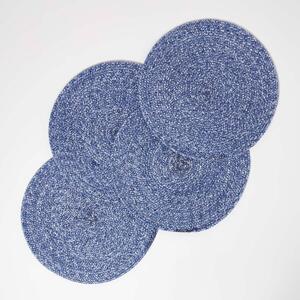 Homescapes Blue Woven Placemats Set of 4, 40 cm Round