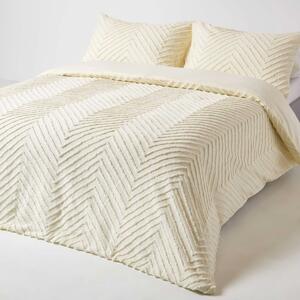 Homescapes Off White Chevron Cotton Tufted Duvet Cover Set Single