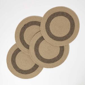 Homescapes Linen & Black Cotton Placemats Set of 4, 40 cm Round