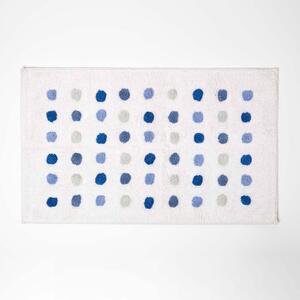 Homescapes Blue and White Polka Dot 100% Cotton Non-Slip Bath Mat, 50 x 80 cm, Machine Washable, Super Absorbent, Luxuriously Soft and Tufted