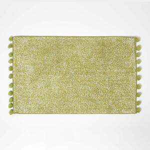 Homescapes Tufted Green Cotton Bath Mat with Pom Pom Edges 50 x 80 cm