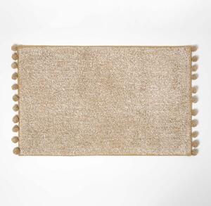 Homescapes Tufted Natural Cotton Bath Mat with Pom Pom Edges 50 x 80 cm