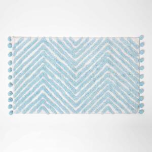 Homescapes Blue Bath Mat Zig Zag with Pom Pom Edges 50 x 80 cm