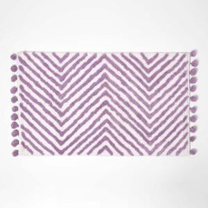 Homescapes Lilac Purple Zig Zag Bath Mat with Pom Pom Edges, 50 x 80 cm, Machine Washable, Super Absorbent, Soft and Tufted, OEKO-TEX® certified