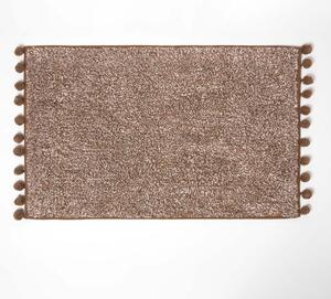 Homescapes Tufted Brown Cotton Bath Mat with Pom Pom Edges 50 x 80 cm