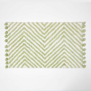 Homescapes Green Bath Mat Zig Zag with Pom Pom Edges 50 x 80 cm