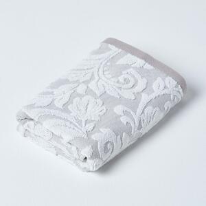 Homescapes Beige Hand Towel 600 GSM Cotton with White Damask Pattern