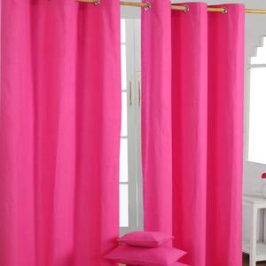 Cotton Plain Hot Pink Ready Made Eyelet Curtain Pair, 117 x 137 cm