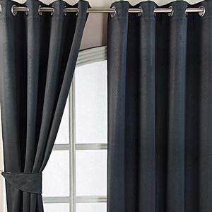 Black Herringbone Chevron Blackout Curtains Pair Eyelet Style, 66x90"