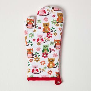 Homescapes Cotton Owls Red Blue Oven Glove