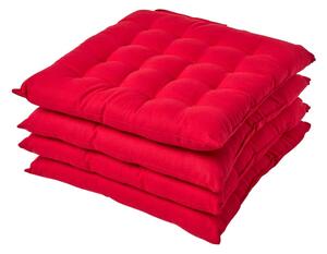 Red Plain Seat Pad with Button Straps 100% Cotton 40 x 40 cm, Set of 4