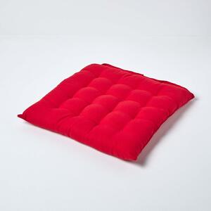 Red Plain Seat Pad with Button Straps 100% Cotton 40 x 40 cm