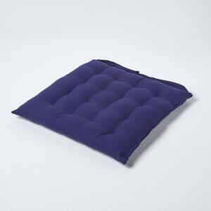 Navy Blue Plain Seat Pad with Button Straps 100% Cotton 40 x 40 cm