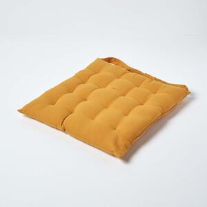 Mustard Yellow Plain Seat Pad with Button Straps 100% Cotton 40 x 40 cm