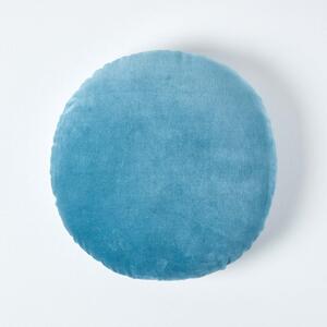 Luxury Blue Cotton Velvet Cushion Round Scatter Cushion 40cm