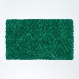 Homescapes Emerald Green Thick Pile Ikat Diamond Super Microfibre Bath Mat, 50 x 80 cm, Machine Washable, Super Absorbent, Non-Slip Latex Reverse