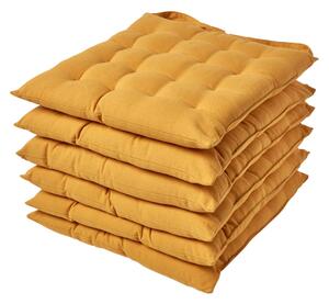 Mustard Yellow Plain Seat Pad with Button Straps, 40 x 40cm, Set of 6