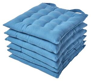 Airforce Blue Plain Seat Pad with Button Straps, 40 x 40cm, Set of 6