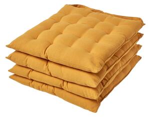 Mustard Yellow Plain Seat Pad with Button Straps, 40 x 40cm, Set of 4