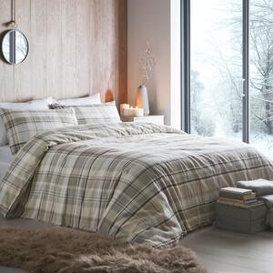 Applecross Checked Natural Duvet Cover and Pillowcase Set brown